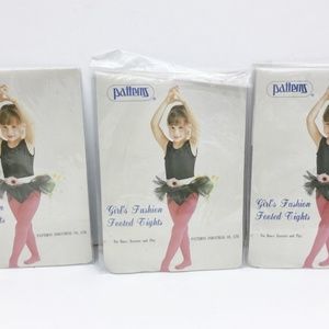 3 Pr Fashion Footed Tights Stocking Pink Blk White